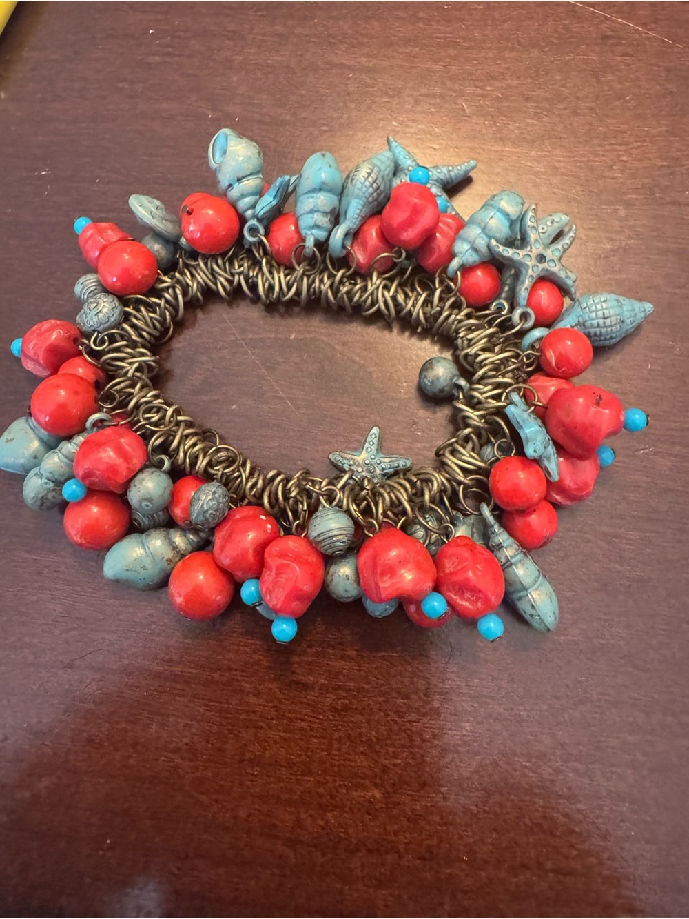 Bohemian Shell & Bead Charm stretch bracelet (large 2 1/2โ wide)